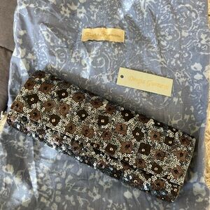 Deepa Gurnani Brown Sequin Clutch